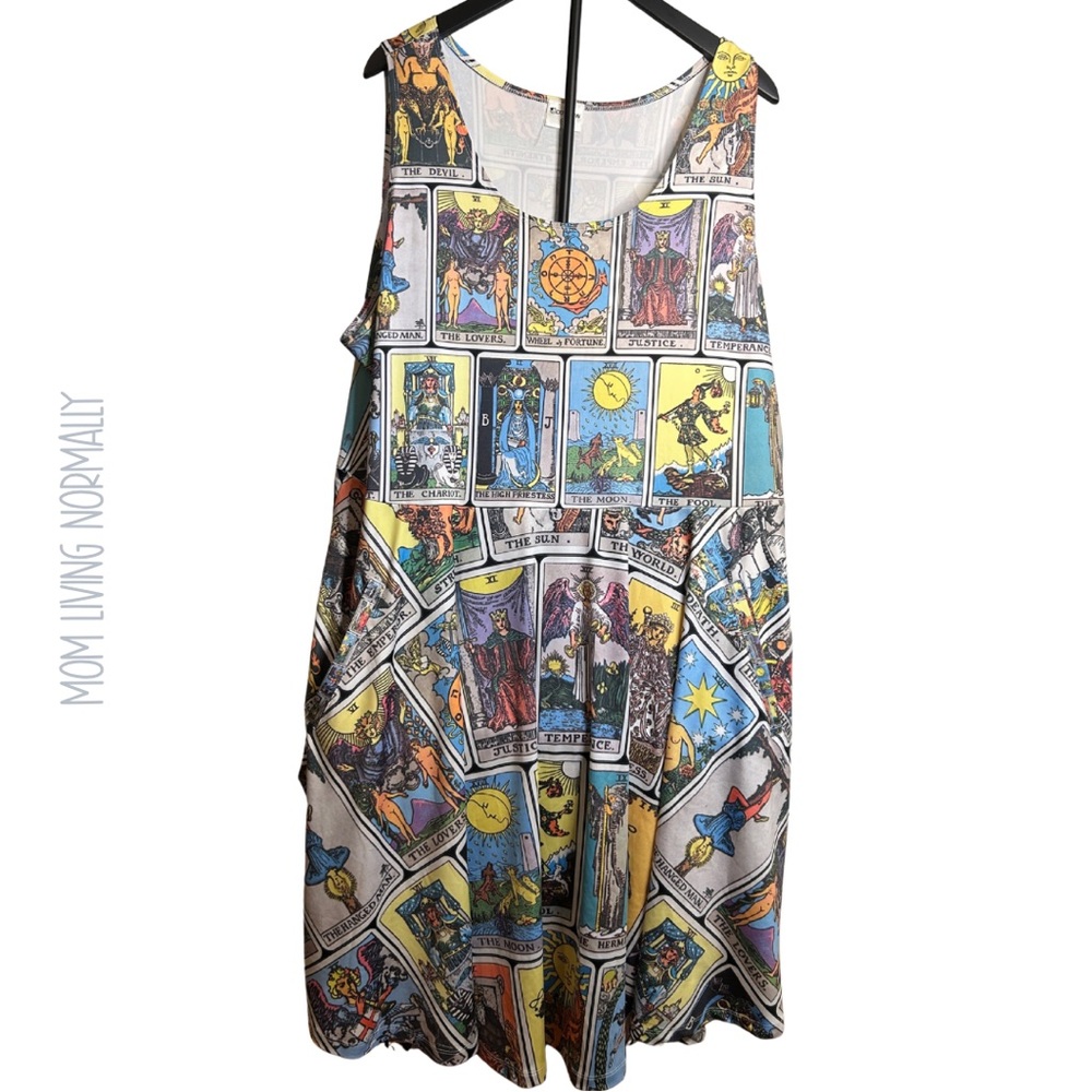 Vibrant Tarot Card Print Midi Dress